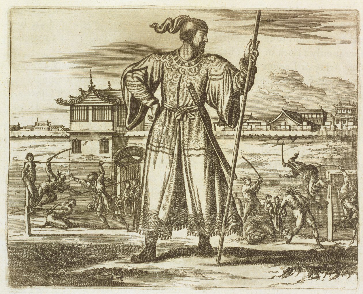 Statsgeneralen for den kinesiske hæren, illustrasjon fra en beskrivelse av ambassader til Kina, 1690 av English School