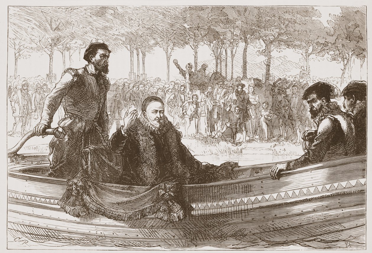 Prinsen av Orange i lekteren sin på vei til Brussel, illustrasjon fra The History of Protestantism av James Aitken Wylie (1808-1890), pub. 1878 av English School