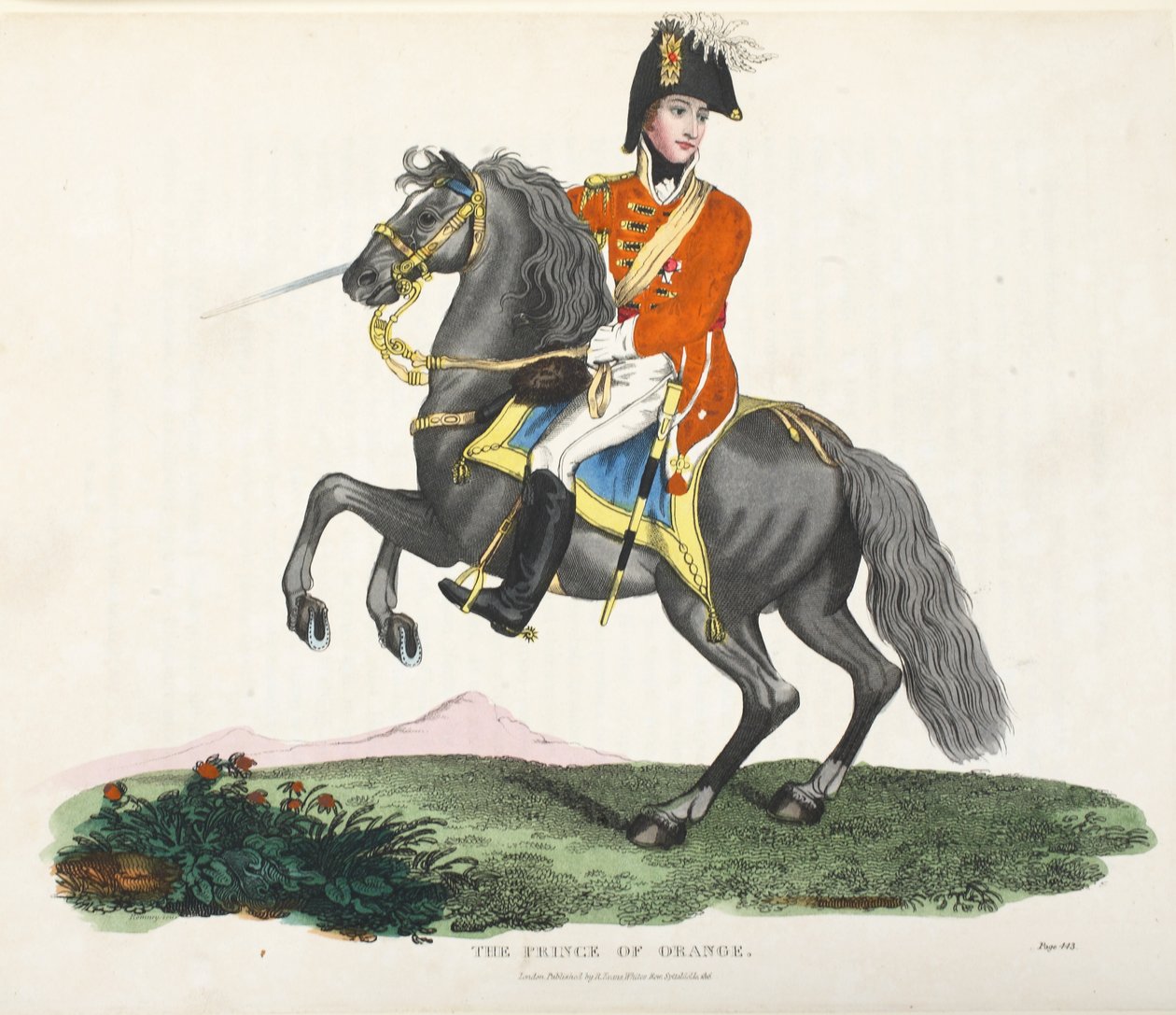 The Prince of Orange, pub. av Richard Evans, engr Romney, illustrasjon fra An Historical Account of the Battle of Waterloo av William Mudford, 1816 av English School