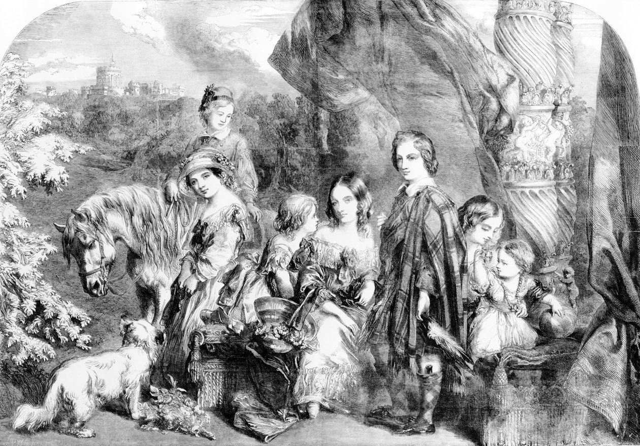 Dronningen og barna hennes i Windsor Great Park, fra 'Illustrated London News', 1852 av English School