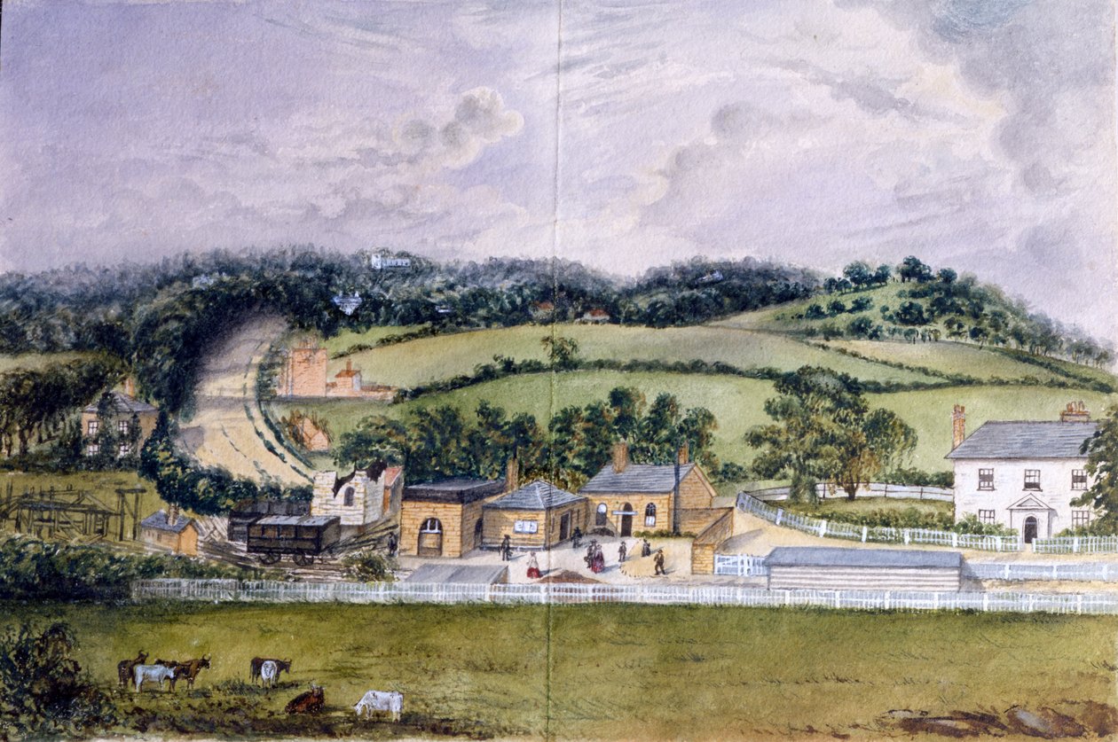 The Railway Terminus, Kent, ca. 1860 (wc på papir) av English School