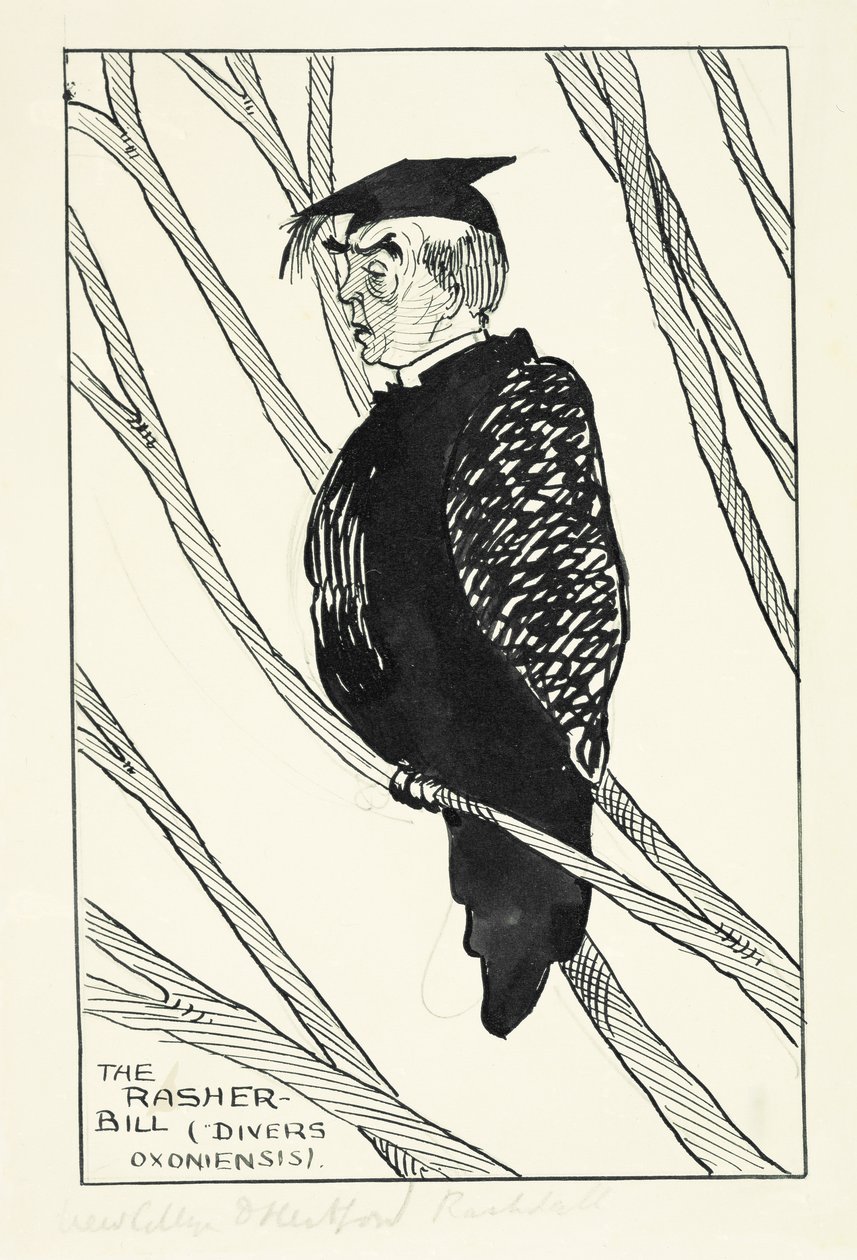 The Rasher-Bill (Divers Oxoniensis): Hastings Rashdall (1858-1924) (penn og blekk og blyant på papir) av English School