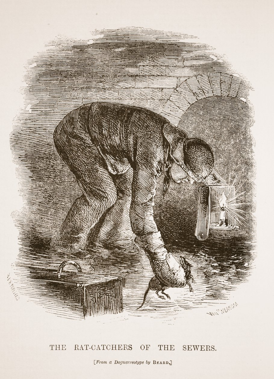 The Rat-Catchers of the Sewers, fra daguerreotypien av Richard Beard, illustrasjon fra London Labor og London Poor av Henry Mayhew, pub. 1862 av English School