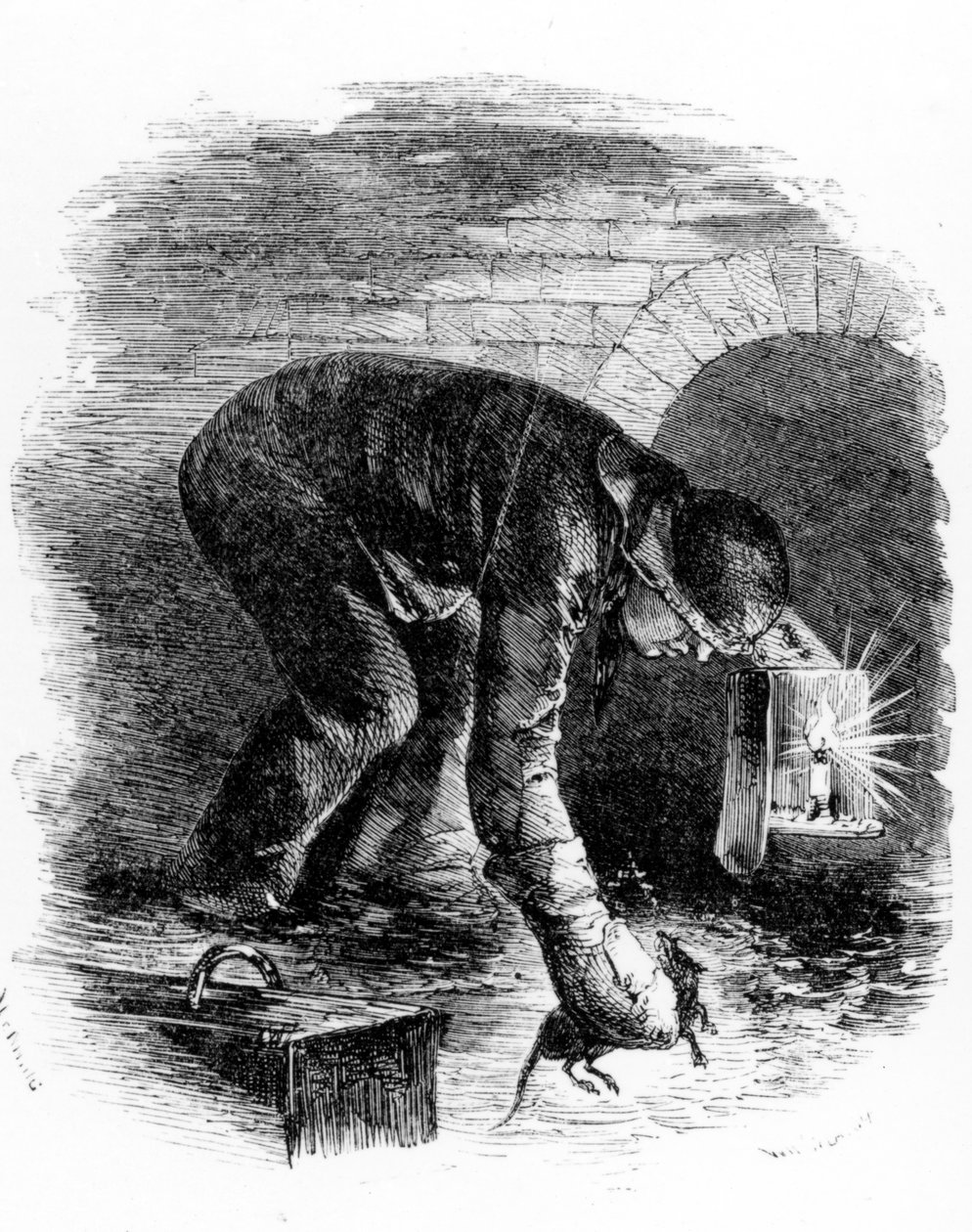 The Rat-catchers of the Sewers, illustrasjon fra "London Labor and the London Poor" av Henry Mayhew, ca. 1840-tallet av English School