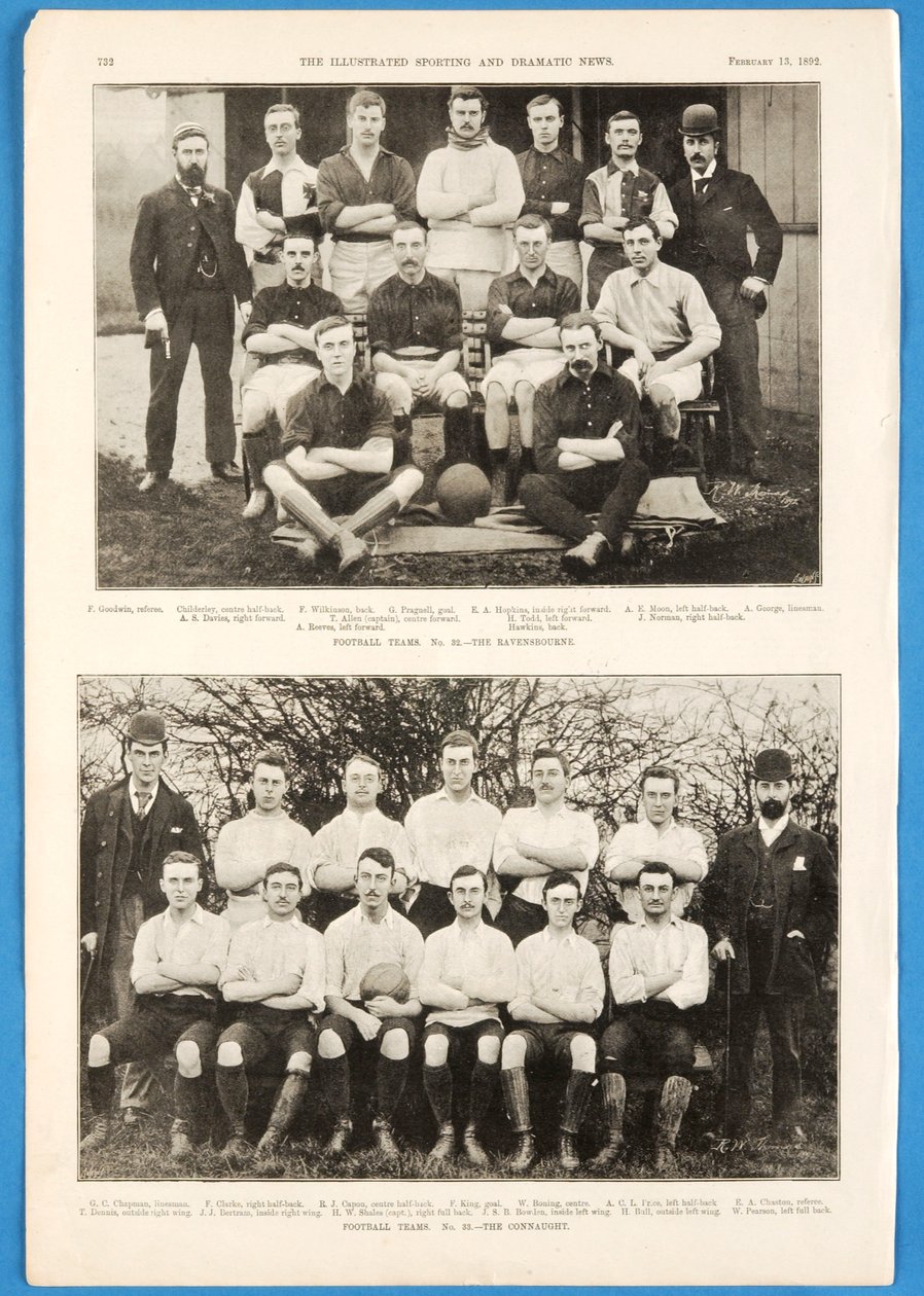 The Ravensbourne og The Connaught, fotballag omtalt i The Illustrated Sporting and Dramatic News, 13. februar 1892 av English School