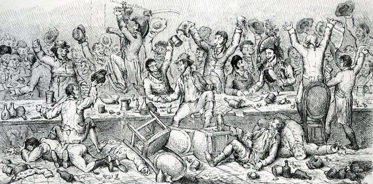 The Reformers Dinner, illustrasjon hentet fra Satiristen, 1809 av English School