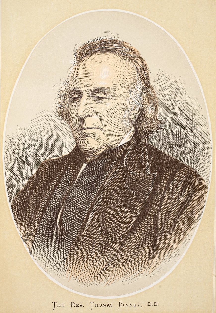 Rev. Thomas Binney, D.D., illustrasjon fra The Pictorial Edition of the Life and Discoveries of David Livingstone av J. Ewing Richie, pub. av A. Fullarton & Co., 1876 av English School