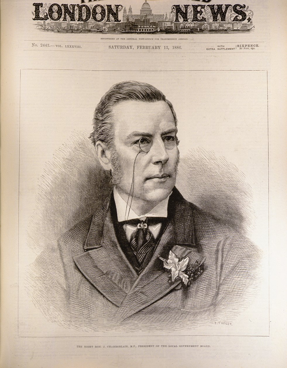 Høyre Hon. Joseph Chamberlain (1836-1914), MP, president for Local Government Board, fra 