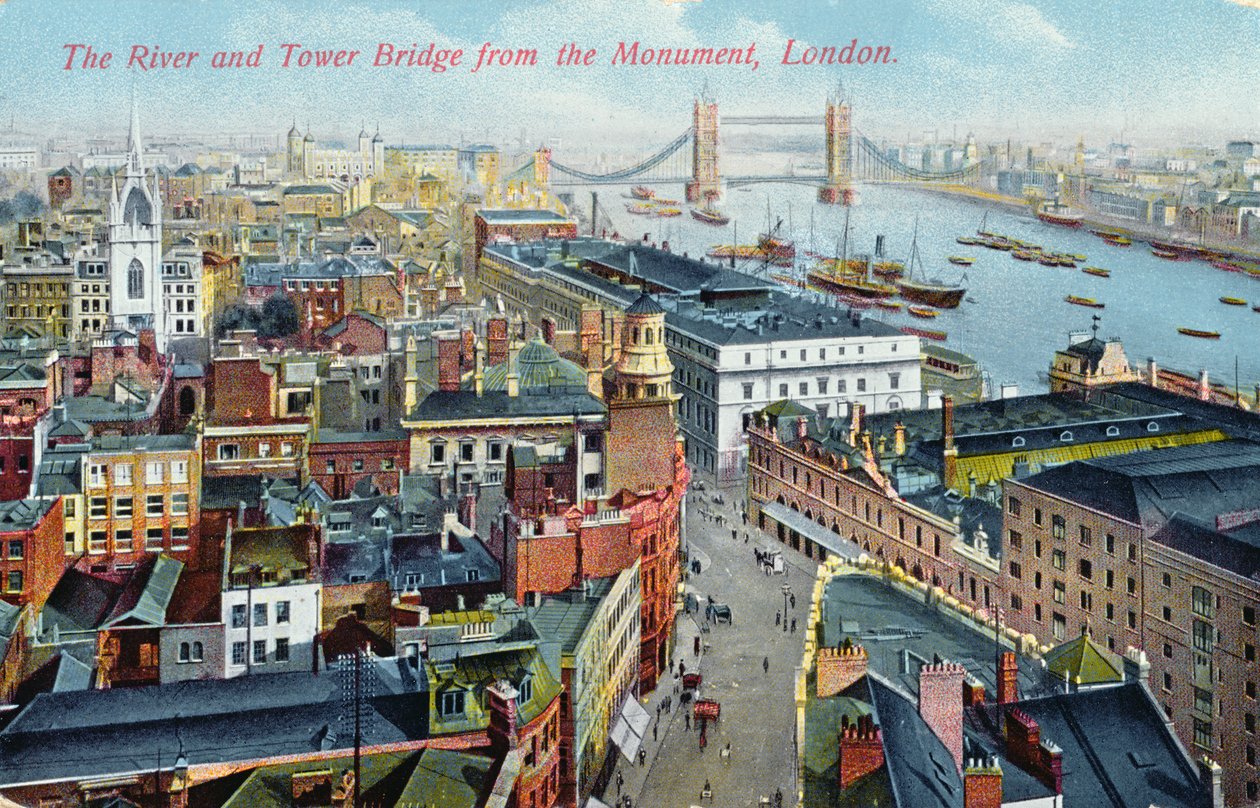 Themsen og Tower Bridge, ca. 1920 av English School