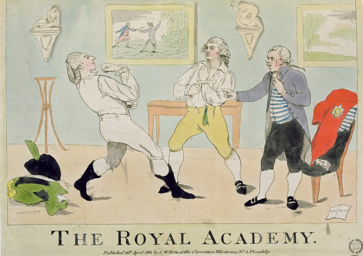The Royal Academy, pub. av SW Fores, 1786 (farget etsning) av English School