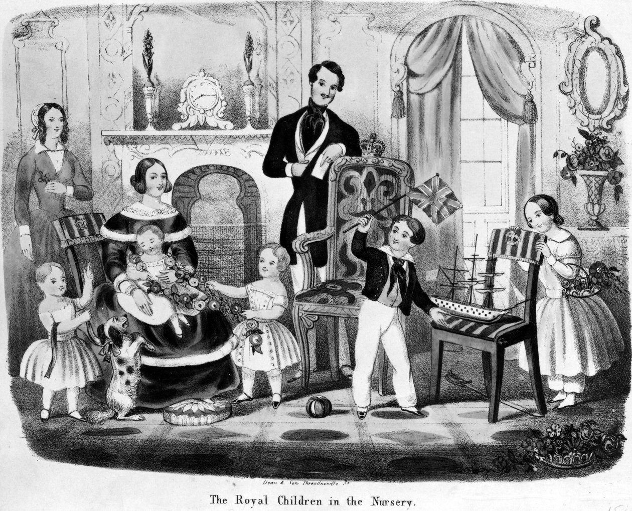 The Royal Children in the Nursery, av T. H. A. E., 1847 av English School