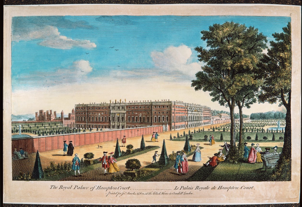 The Royal Palace of Hampton Court (håndfarget gravering) av English School