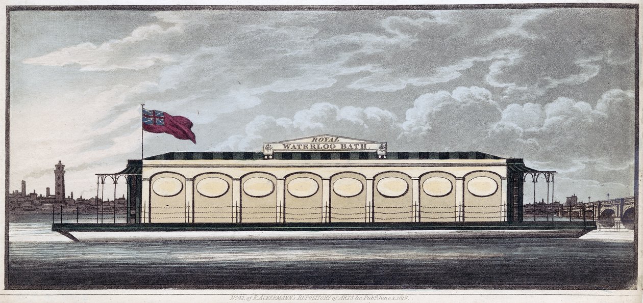 The Royal Waterloo Bath, pub. 1819 (fargegravering) av English School