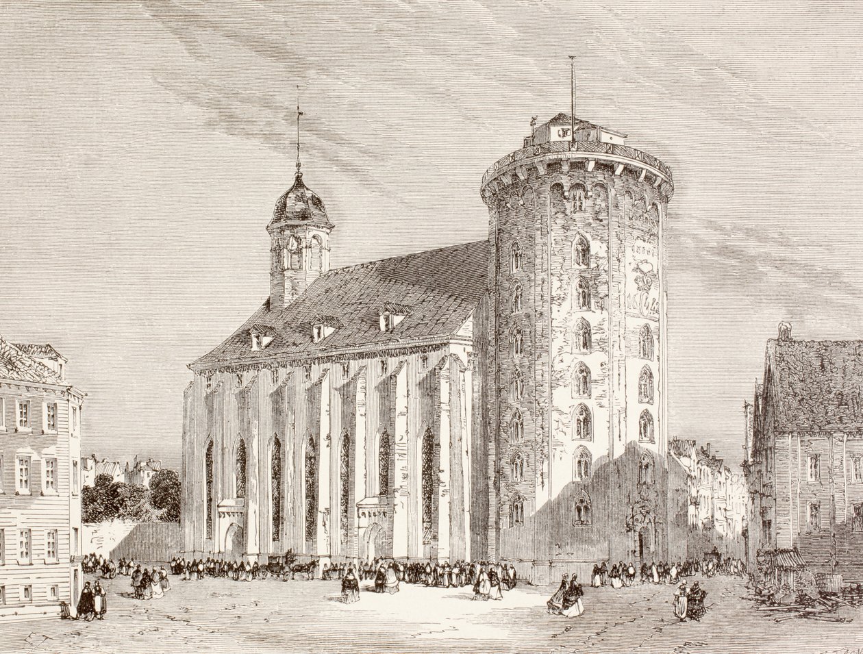 Rundetarn eller Rundetårn i København, Danmark på det nittende århundre (litho) av English School
