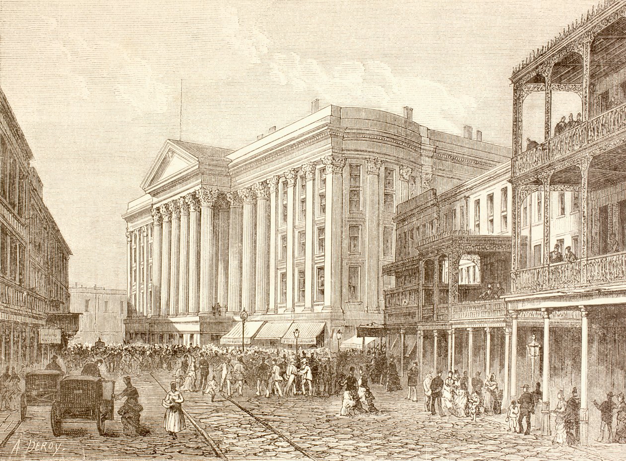 Saint Charles Hotel på St. Charles Street, New Orleans på 1880-tallet (litho) av English School