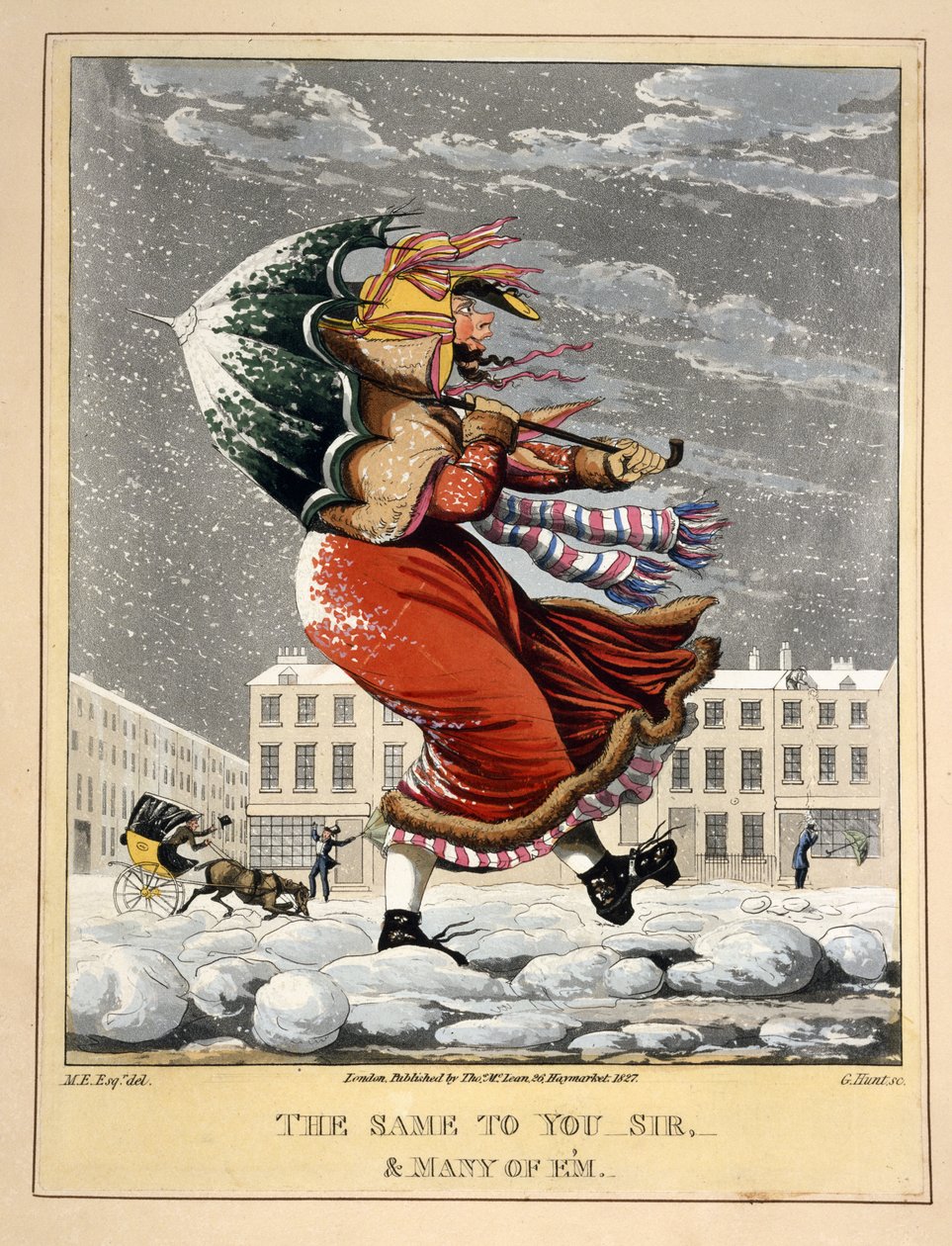 The Same to You, Sir, and Many of Em, gravert av G. Hunt, pub. Thos. McLean, London, 1827 (håndfarget gravering) av English School