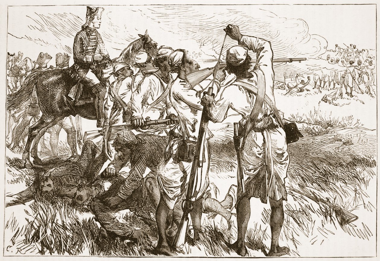 The Sepoys at Buxar, illustrasjon fra Cassells Illustrated History of India av James Grant, pub. 1879 av English School