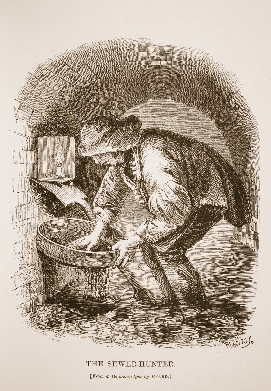 The Sewer-Hunter, fra daguerreotypien av Richard Beard, illustrasjon fra London Labor og London Poor av Henry Mayhew, pub. 1862 av English School