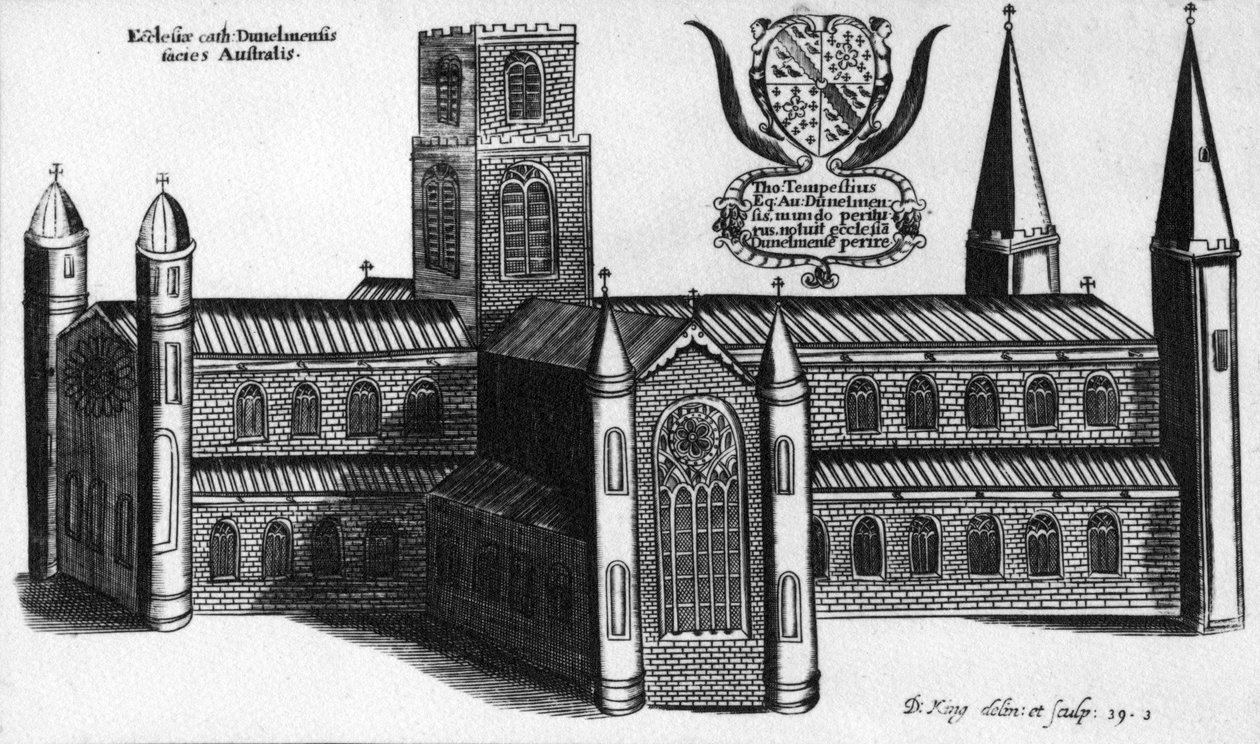 Det sørlige ytre av Durham Cathedral, 1660 av English School