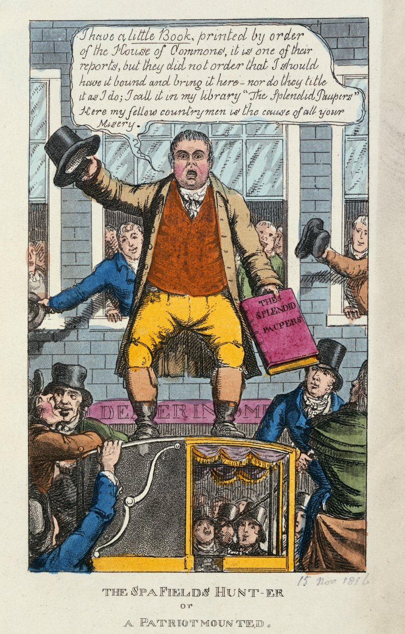 Spa Fields Hunt-er or a Patriot Mounted, 1816 (fargeekling) av English School