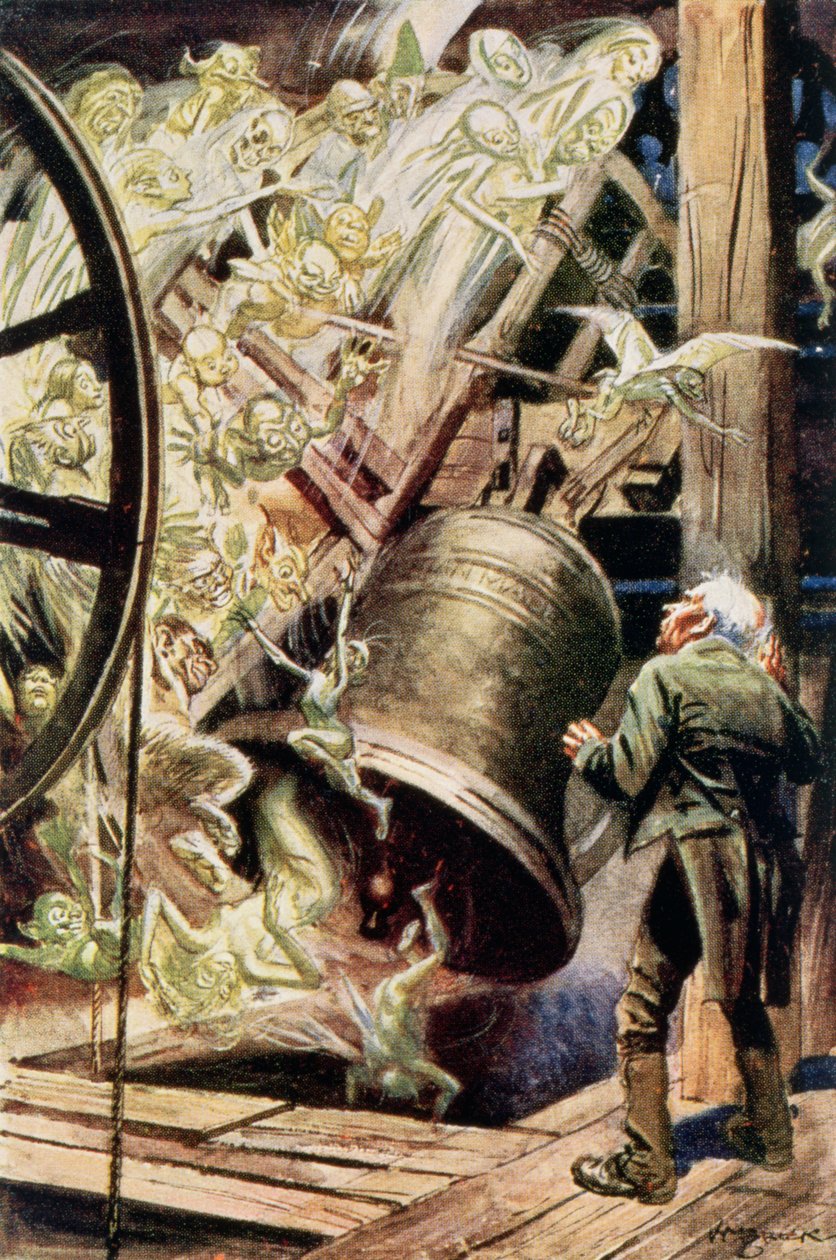 The Spirits of the Bells, illustrasjon til The Chimes av Charles Dickens (1812-70) 1845 (fargegravering) av English School