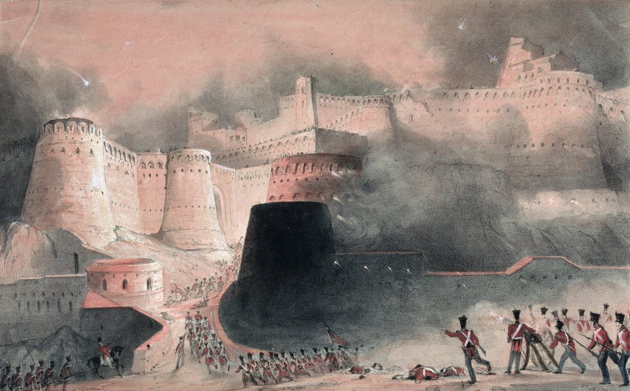 Stormingen av Kabul-porten i 1839 (wc og blyant på papir) av English School