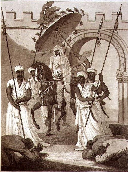 The Sultan of Morocco kommer ut for å gi publikum, pub. av Henry Colburn av English School