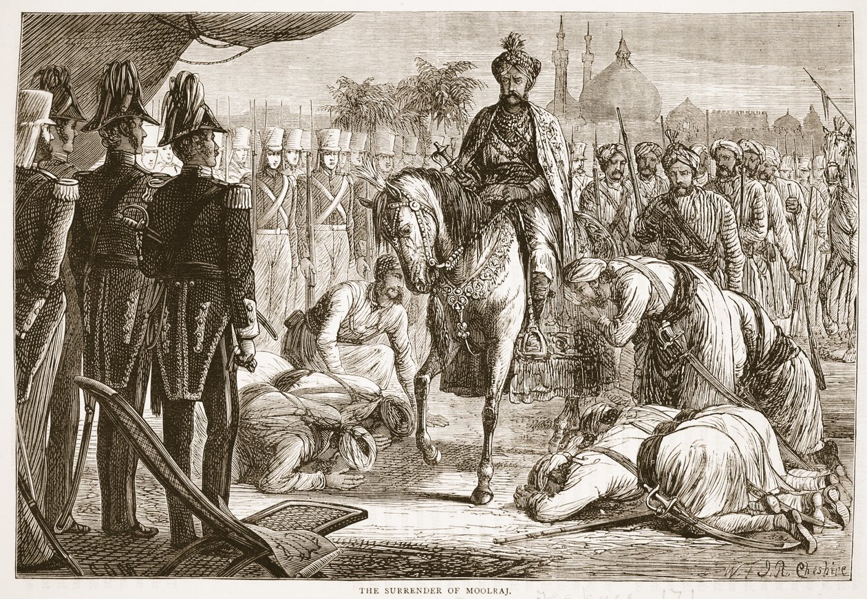 The Surrender of Moolraj, illustrasjon fra Cassells Illustrated History of England av English School