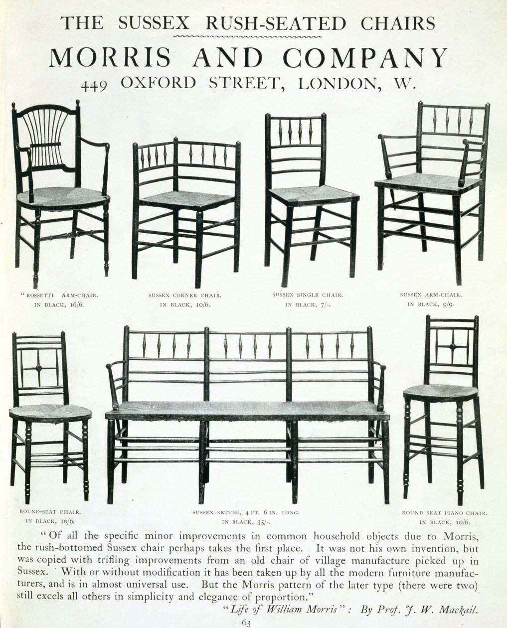 Sussex Rush-Seated Chairs, laget av Morris and Company av English School