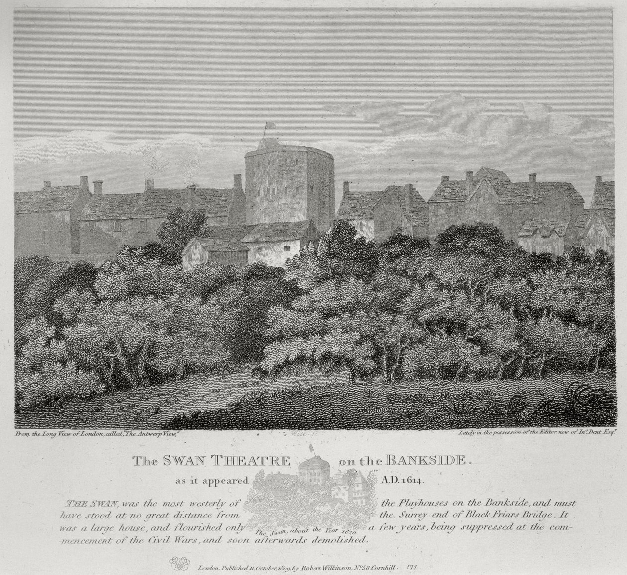 The Swan Theatre on the Bankside slik det så ut i 1614, utgitt 1809 av English School