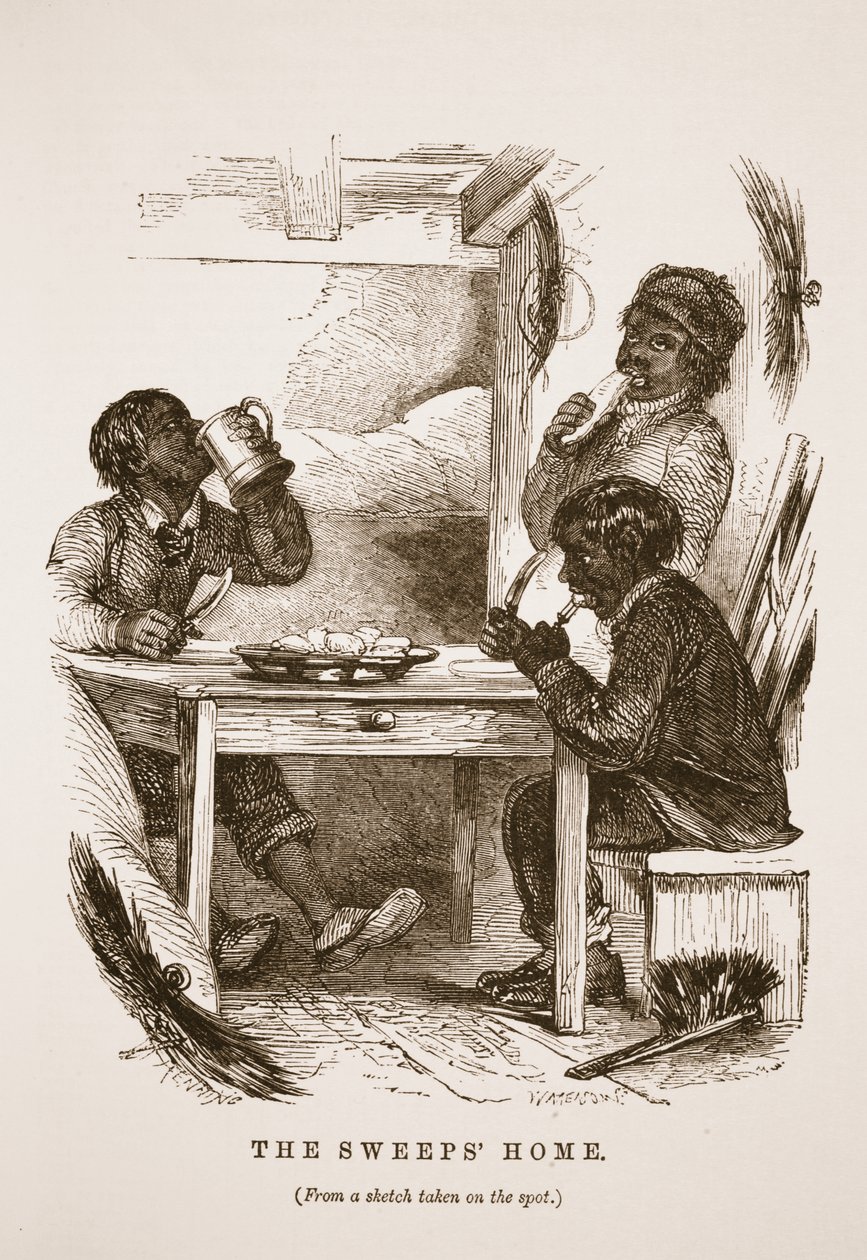 The Sweeps Home, illustrasjon fra London Labor og London Poor av Henry Mayhew, pub. 1862 av English School