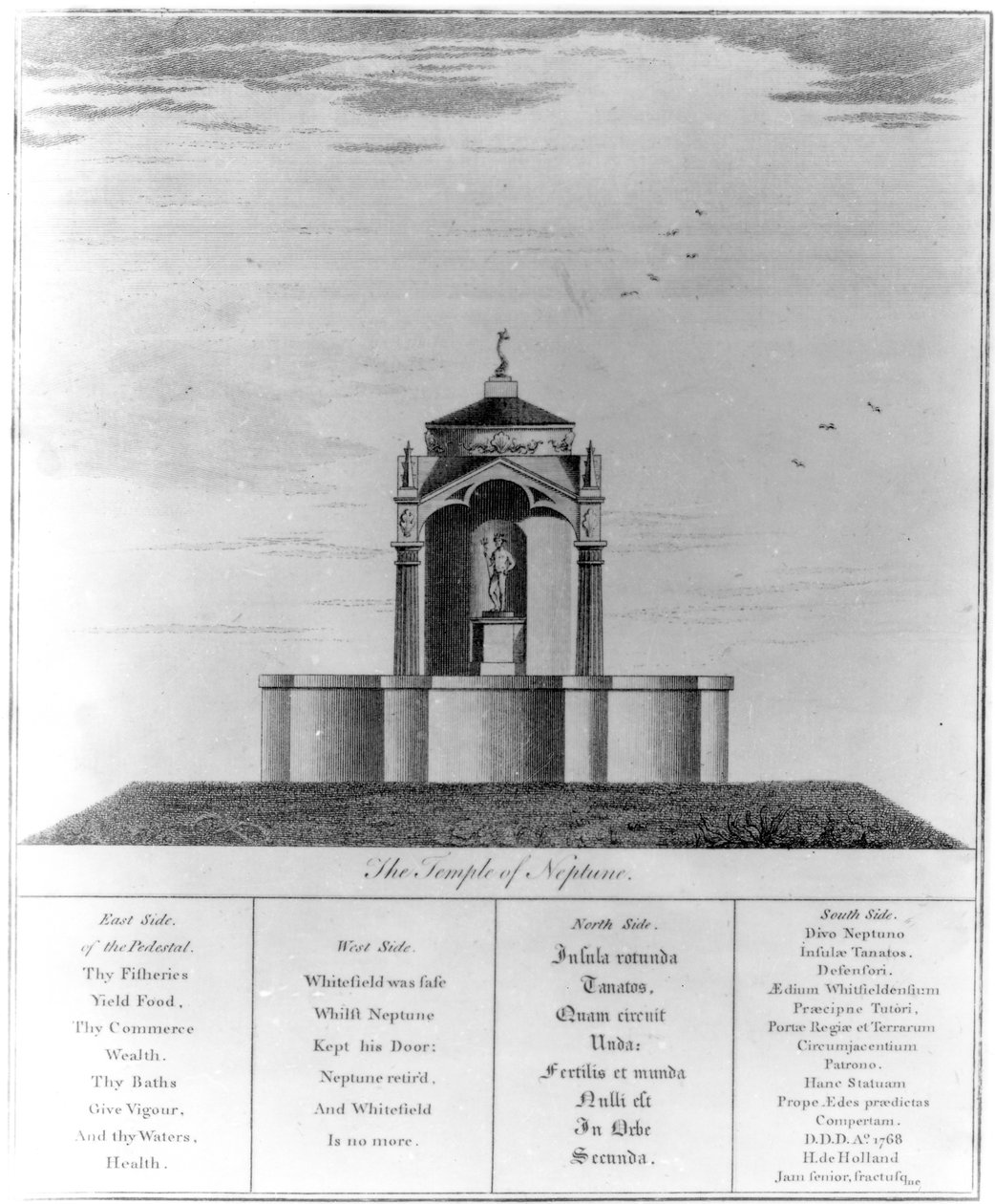 Temple of Neptun ved Kingsgate på Isle of Thanet, 1768 av English School