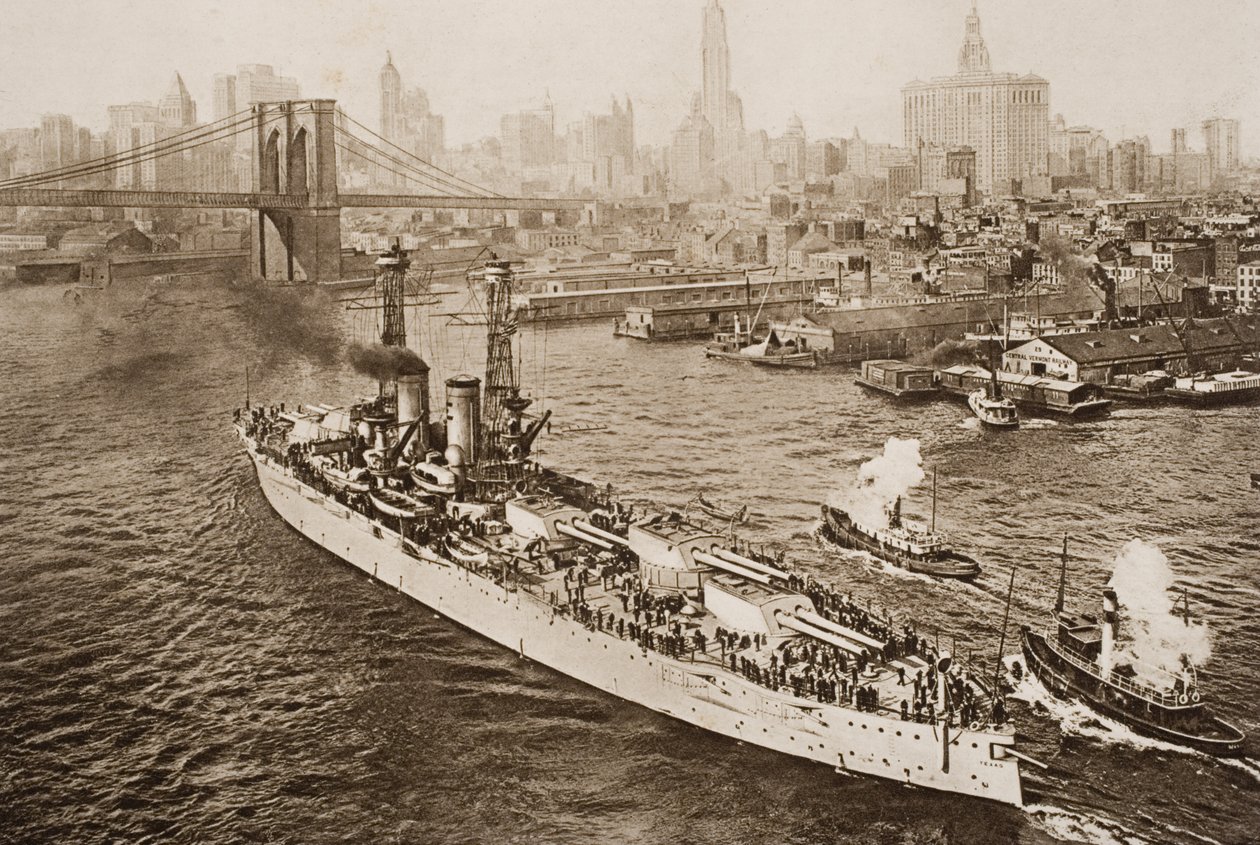 The United States Battleship, Texas, Setting out from New York Harbour, illustrasjon fra 