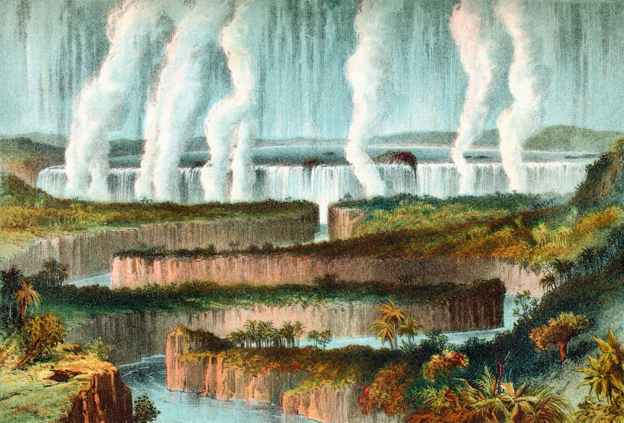 Victoriafallene eller Mosi-oa-Tunya, Zambezi-elven, Zimbabwe, Sør-Afrika på 1800-tallet. Fra The Life and Explorations of Dr. Livingstone publisert ca. 1875. av English School