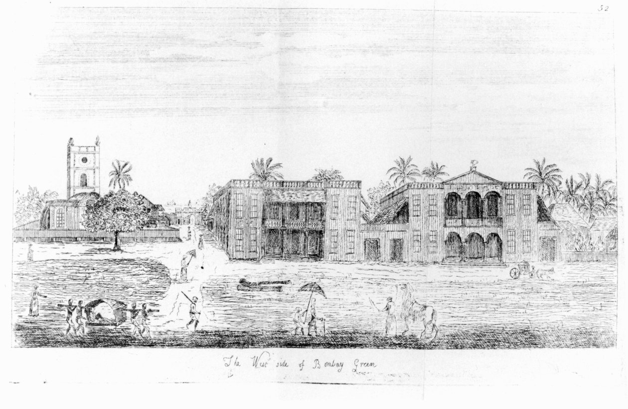 The West Side of Bombay Green, India, from Voyage to the East Indies av John Henry Grose, 2. utgave, 1766 av English School