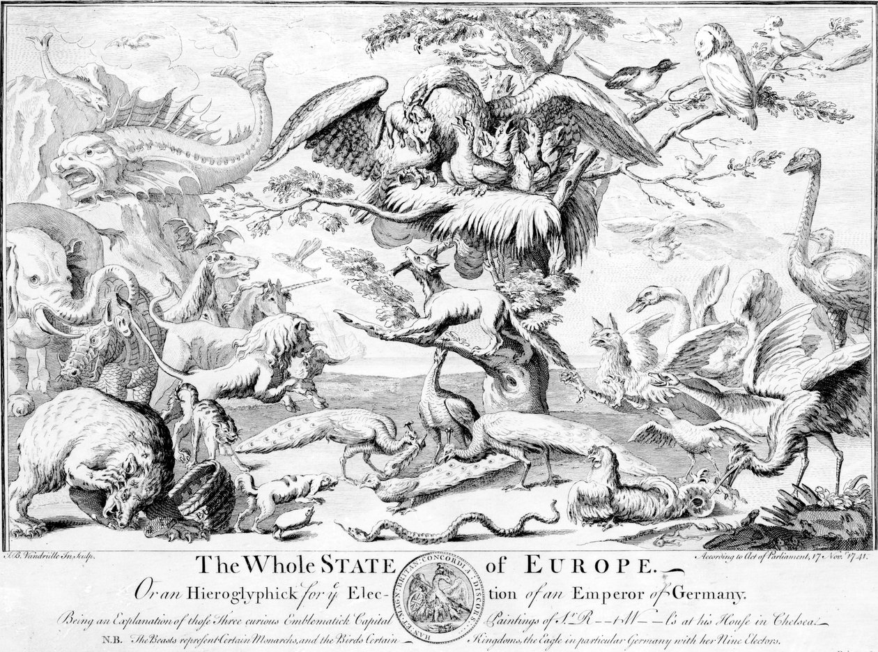 Hele Europas stat, eller en hieroglyf for valget av en keiser av Tyskland, 1741 av English School