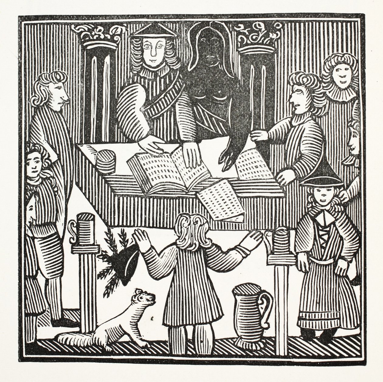 The Whole Trial and Indictment of Sir John Barleycorn, Knt., illustrasjon fra Chap-books of the Eighteenth Century av John Ashton, pub. 1882 av English School