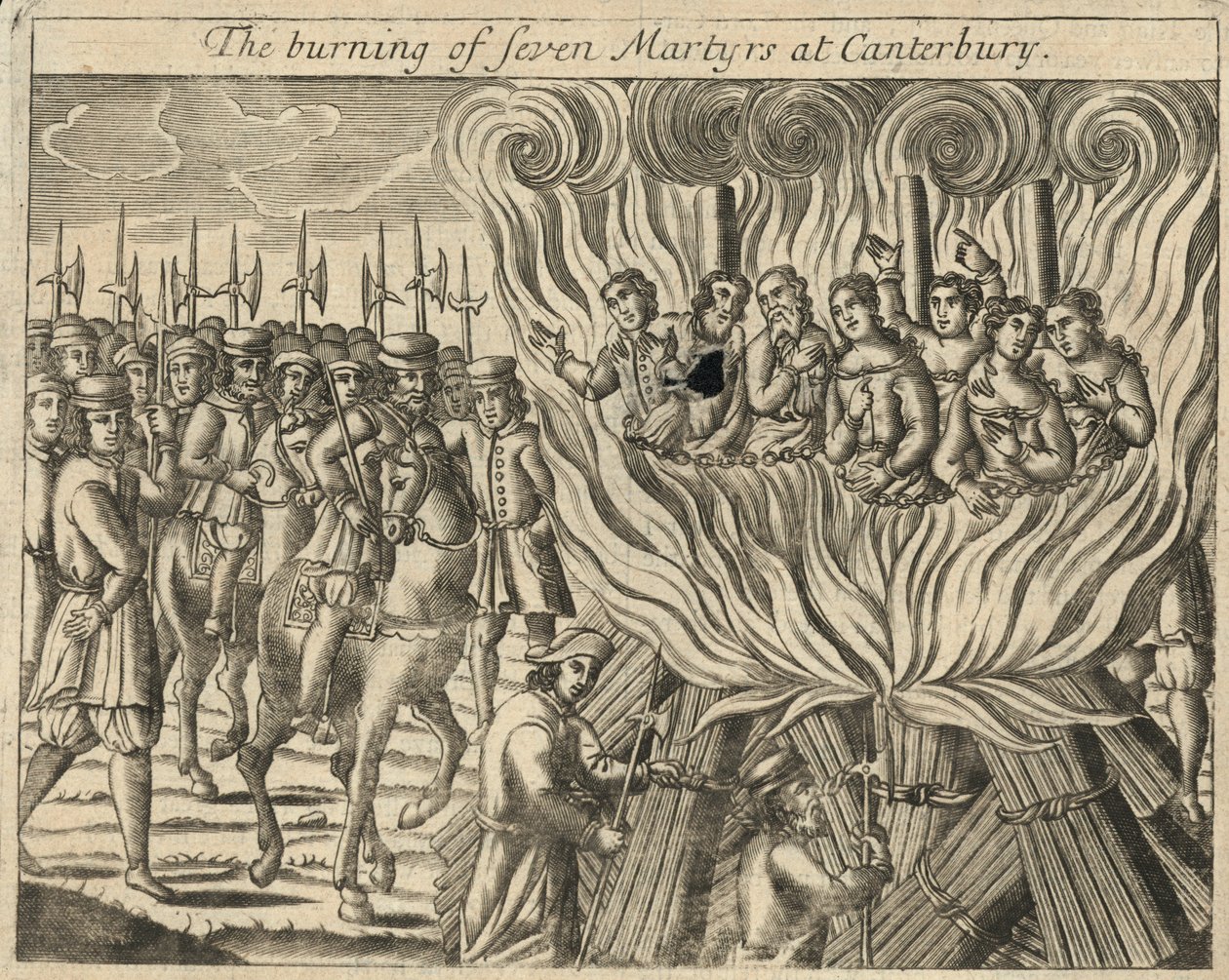 Brenningen av syv martyrer i Canterbury (gravering) av English School