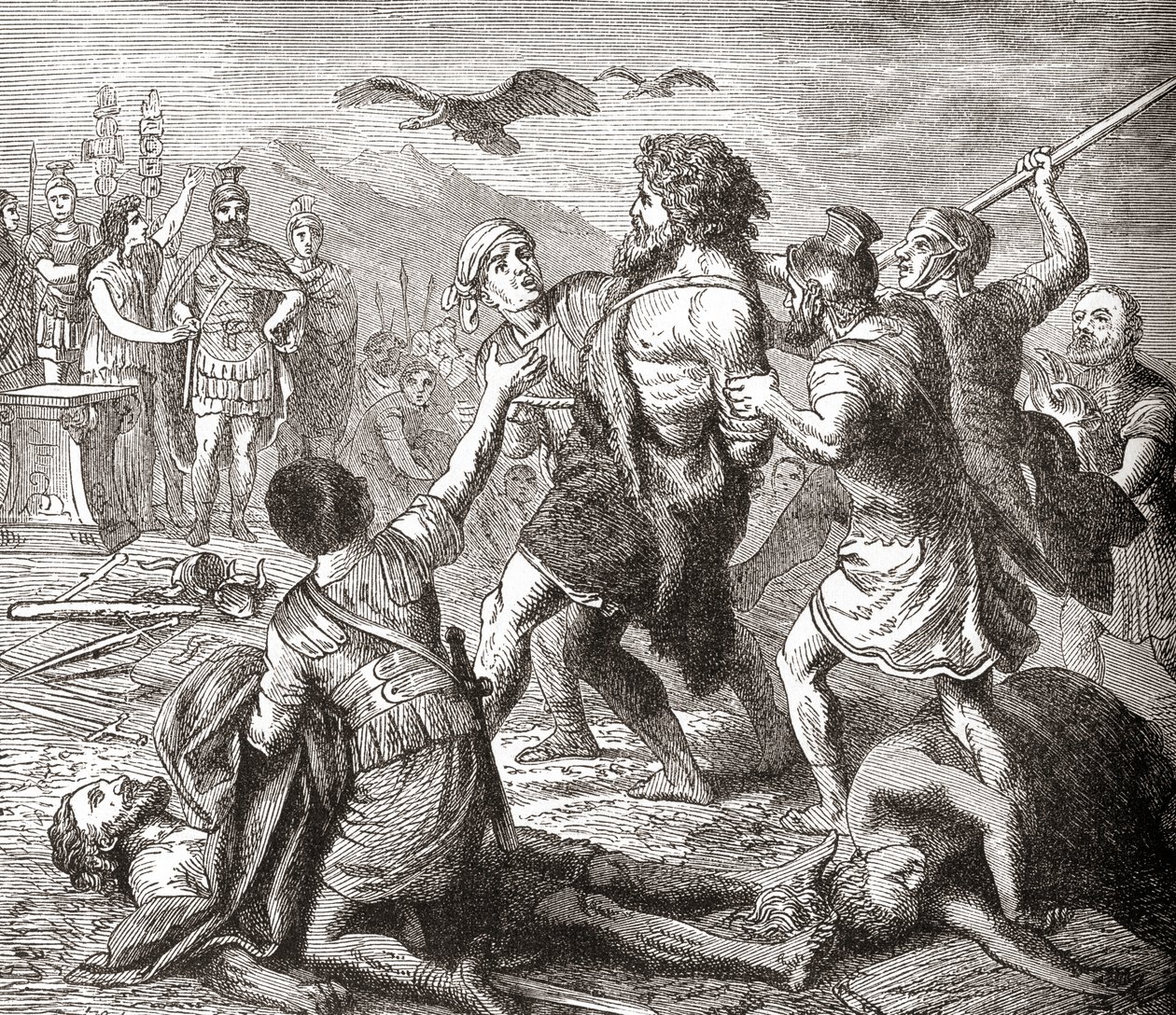 Fangsten av Teutobochus, en legendarisk gigant og kongen av germanerne, fra Ward and Locks Illustrated History of the World, pub. ca. 1882 av English School