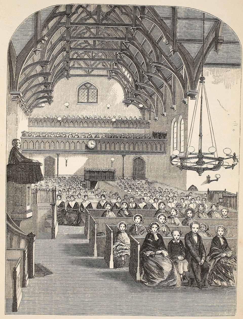 Kapellet i Brixton, illustrasjon fra The Criminal Prisons of London og Scenes from Prison Life av Henry Mayhew og John Binny, pub. 1862 av English School