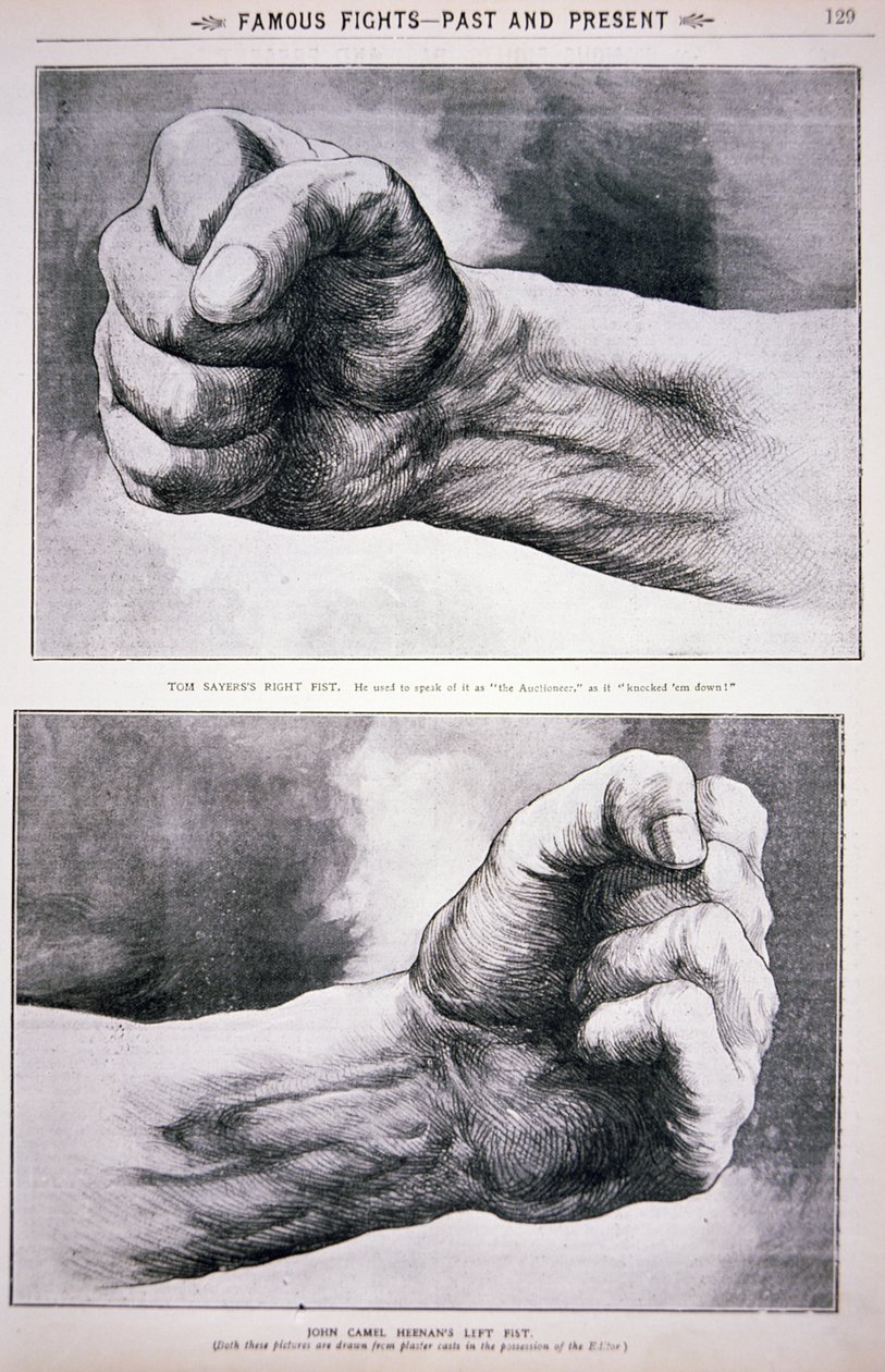 De knyttet nevene til Tom Sayers og John Heenan (litho) av English School