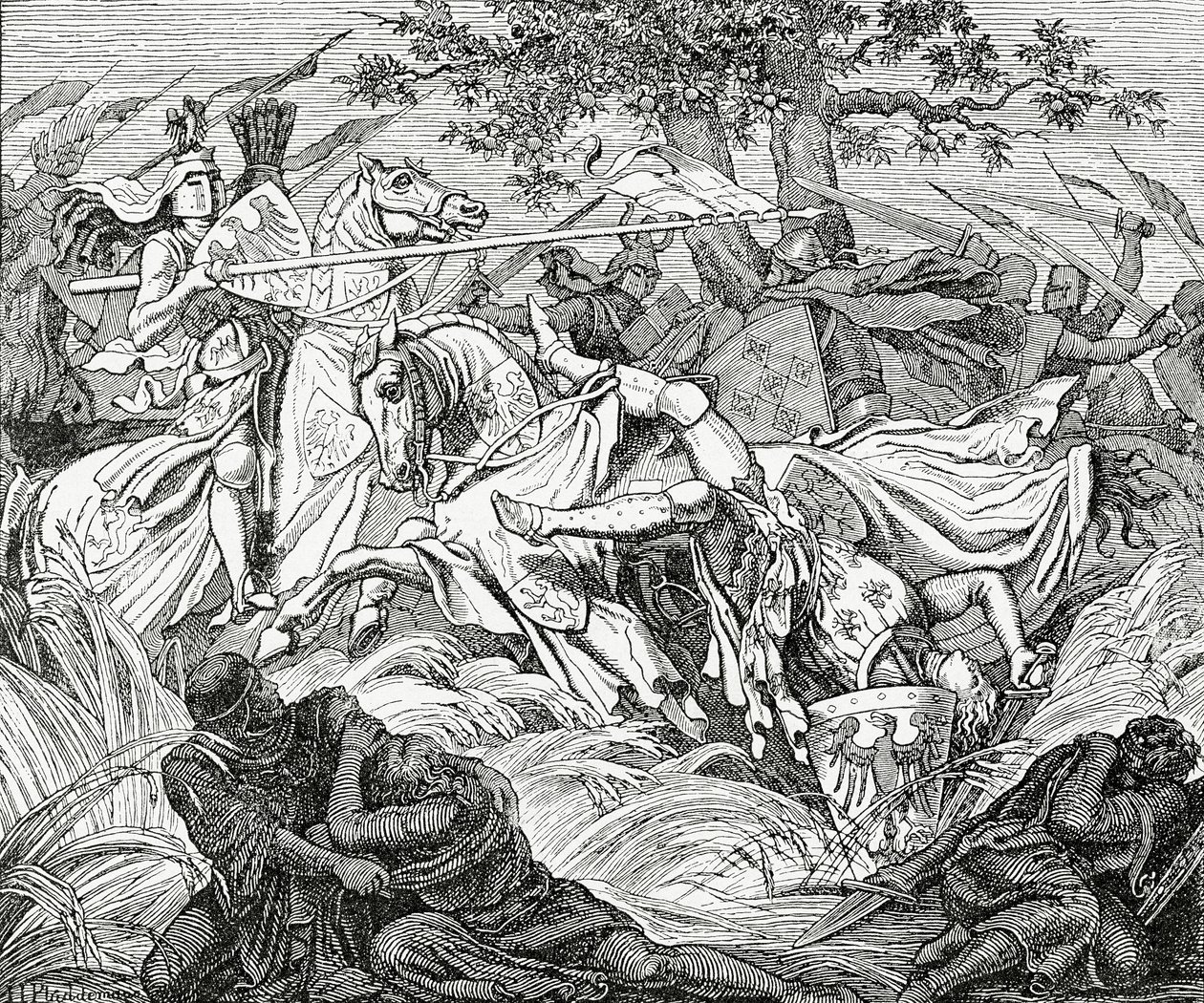 Manfreds død i slaget ved Benevento, 26. februar 1266, 1882 av English School