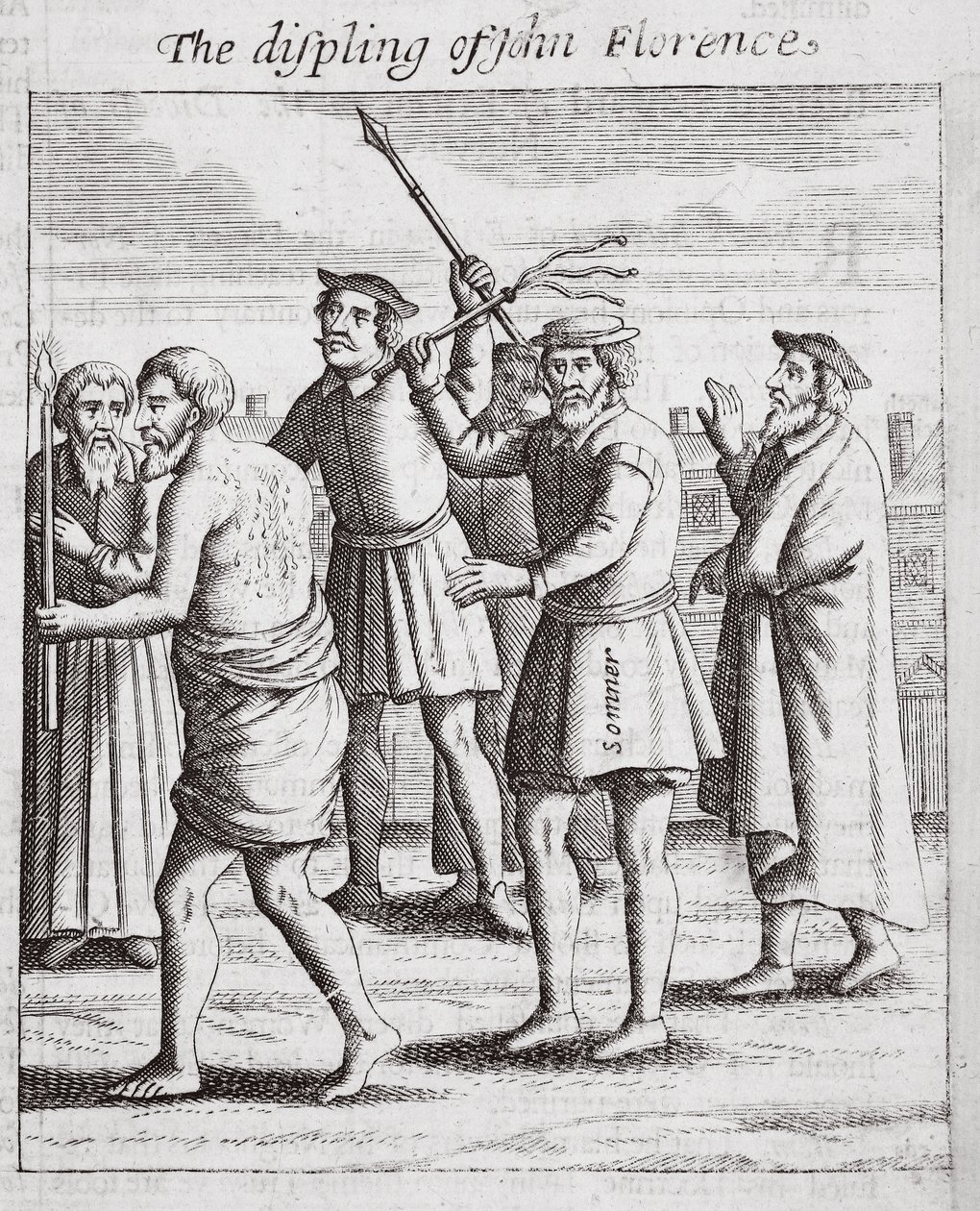 Displing of John Florence, illustrasjon fra Acts and Monuments av John Foxe, niende utgave, pub. 1684 av English School