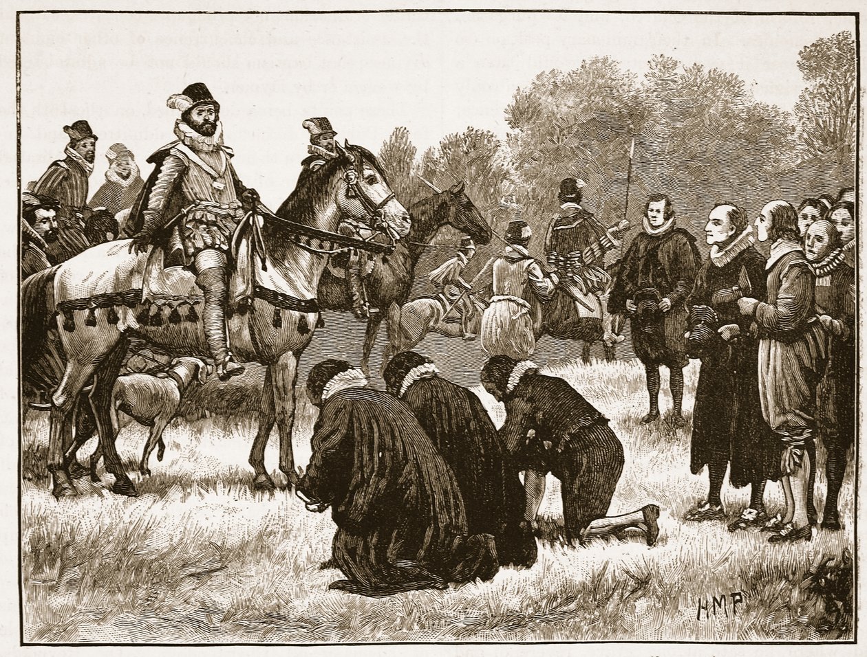 De uenige guddommene presenterer begjæringen sin til James, illustrasjon fra Cassells Illustrated History of England (sepiafoto) av English School