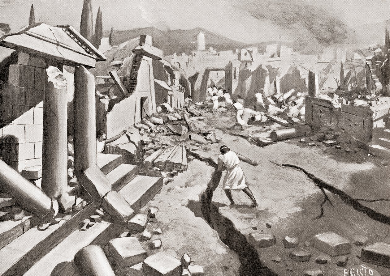 Jordskjelvet i Sparta, antikkens Hellas, 464 f.Kr., fra Hutchinson