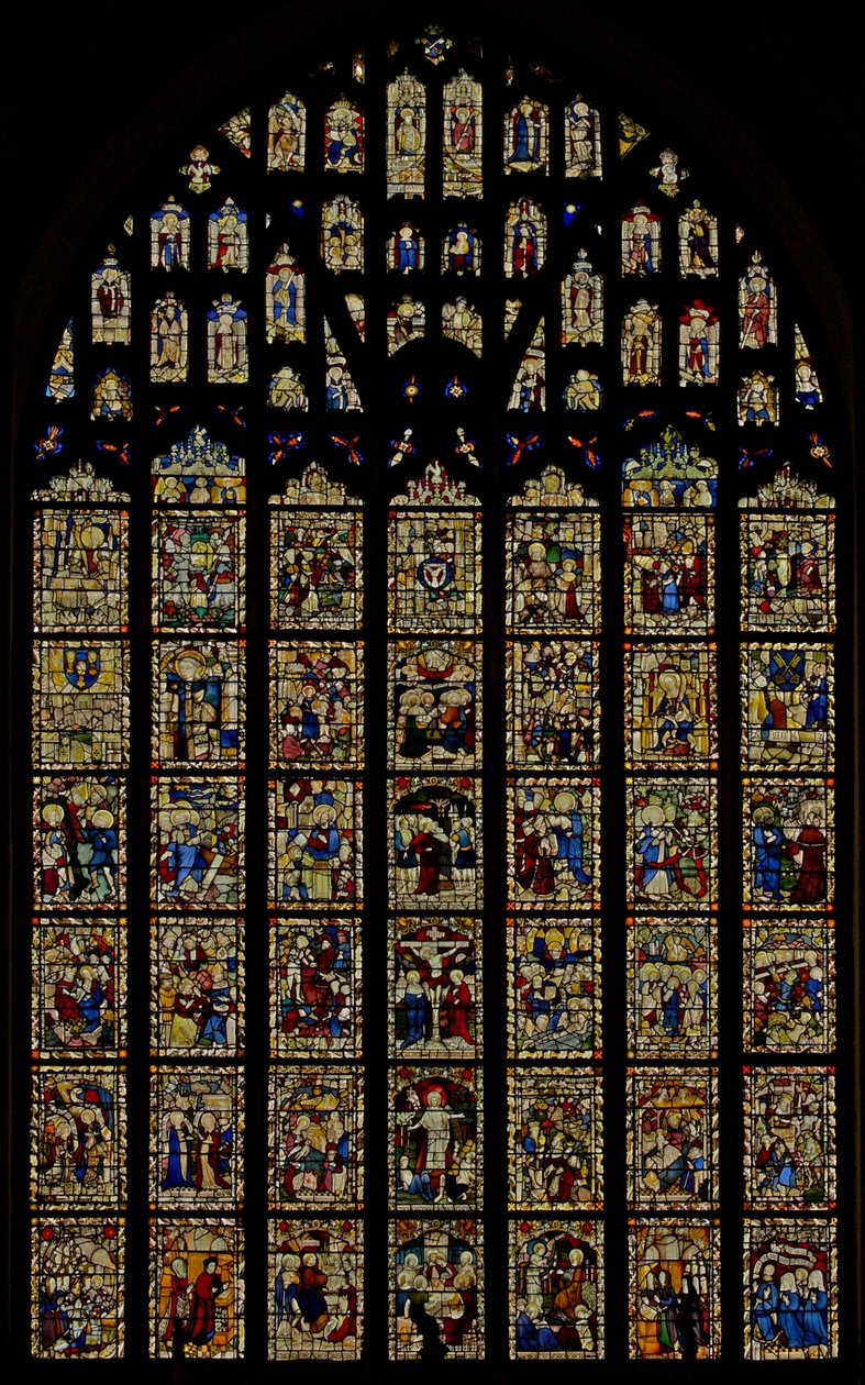 Østvinduet som viser Norwich School glass (C15) Tilbakestill paneler av English School