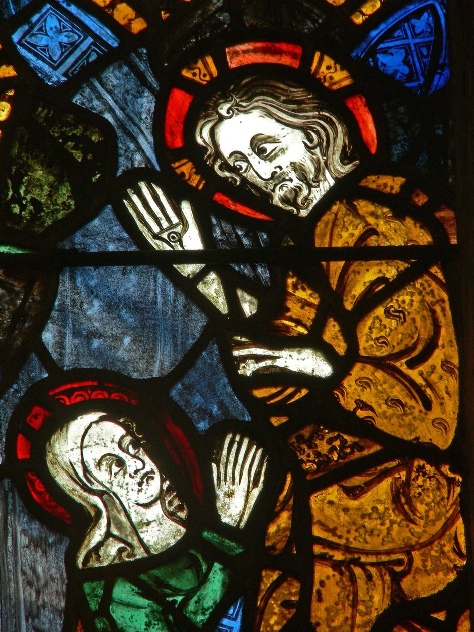 Østvinduet som viser en scene fra Maria Magdalenas liv - Noli me Tangere? av English School