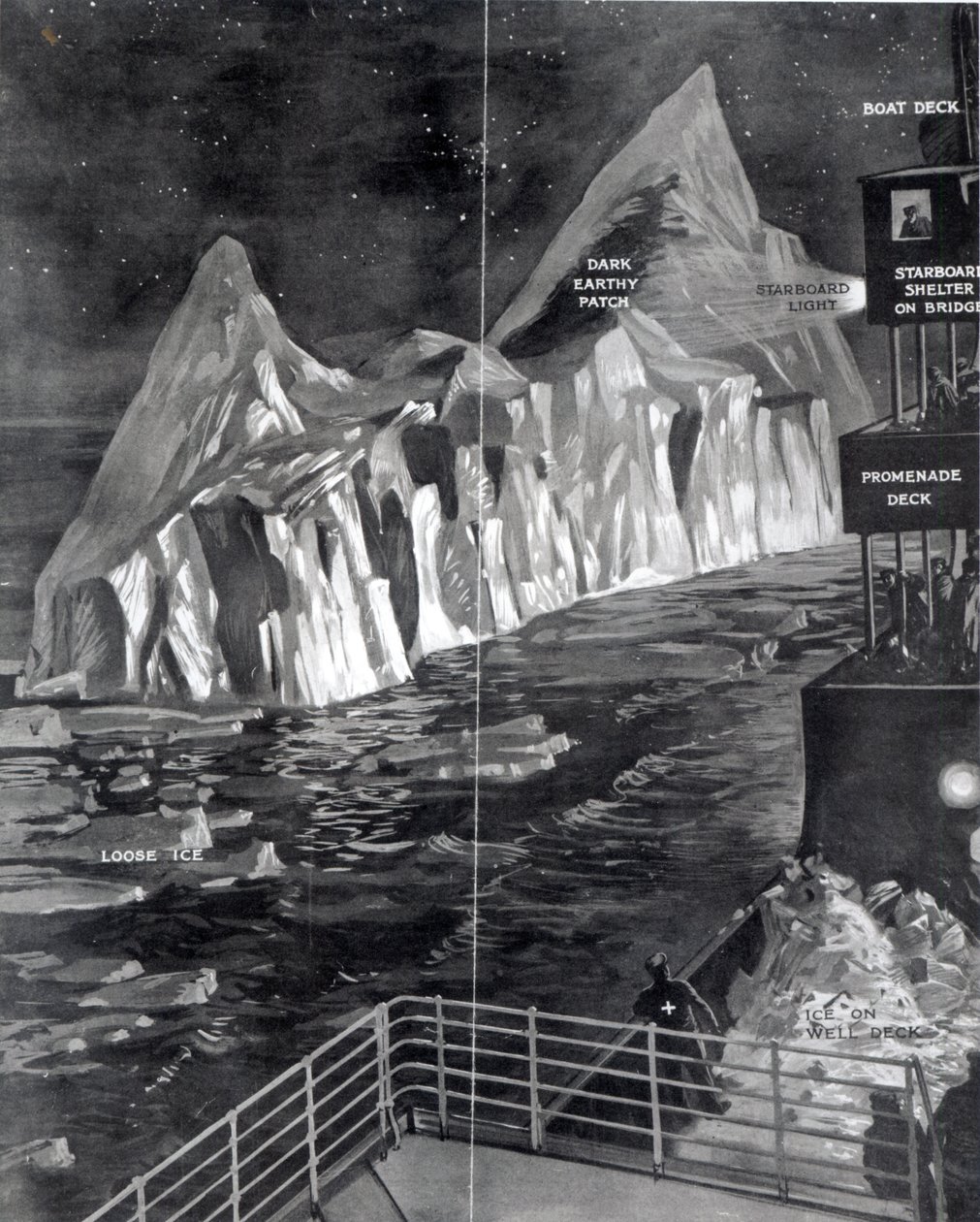 Det berømte isfjellet sett av J. Scarrott om bord på Titanic, 1912 av English School