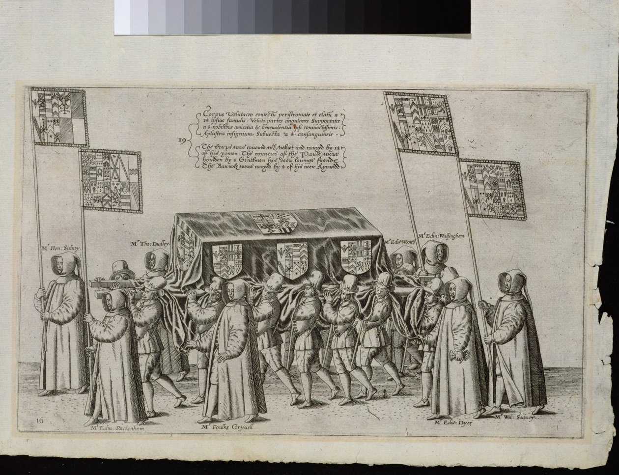 Begravelsescortesjen til Sir Philip Sidney (1554-1586) på vei til St. Pauls Cathedral, 1587, gravert av Theodor de Bry (1528-1598) av English School