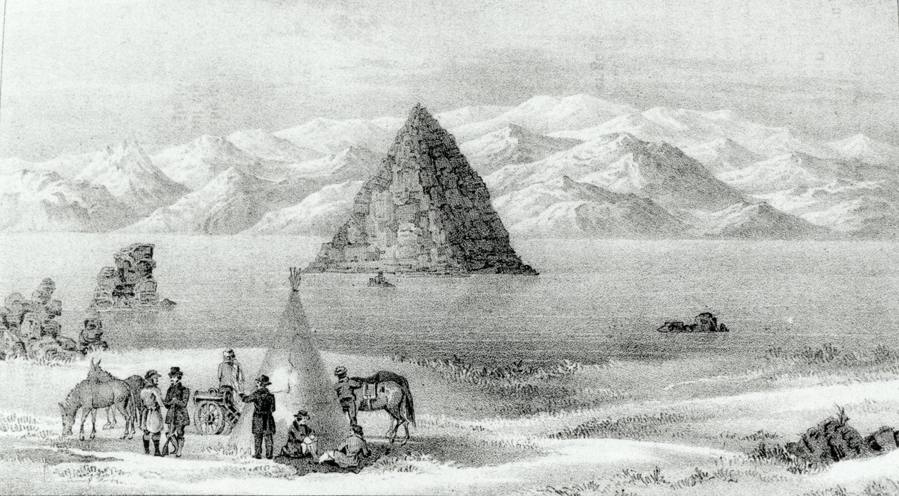 Haubitsen ved Pyramid Lake i januar 1844, fra Report of the Exploring Expedition to Rocky Mountains i 1842 og til Oregon og North Carolina i 1843-44 av John C. Fremont, publisert 1845 (liter) av English School